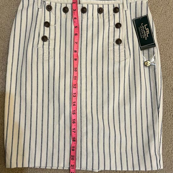 Lauren Ralph Lauren White & Blue Pinstripe Sailor Style Jean Skirt Size 4 NWT - Picture 6 of 7